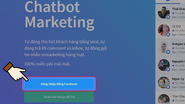 Nhấn chuột vào mục: “Đăng nhập bằng Facebook”